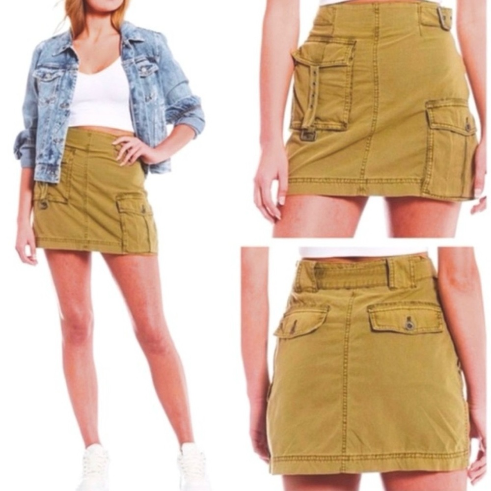 Free people Erica canteen cargo mini skirt utility army green size 10 utility